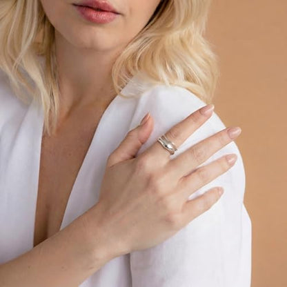 Gold Rings for Women Men Non Tarnish, Waterproof Chunky 14K Gold Plated Dainty Stackable Rings Trendy Statement Pinky Thumb Rings Engagement Eternity Wedding Band Ring Stacking Gold Jewelry Size 3 4 5 6 7 8 9 10 11 - color: Silver, size: 9