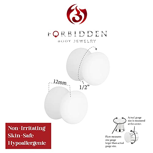 Forbidden Body Jewelry 8mm - 14mm Acrylic Ear Gauges, Solid Double Flared Saddle Plug Earrings Sold in Pairs - style: 12mm (1/2 Inch)White