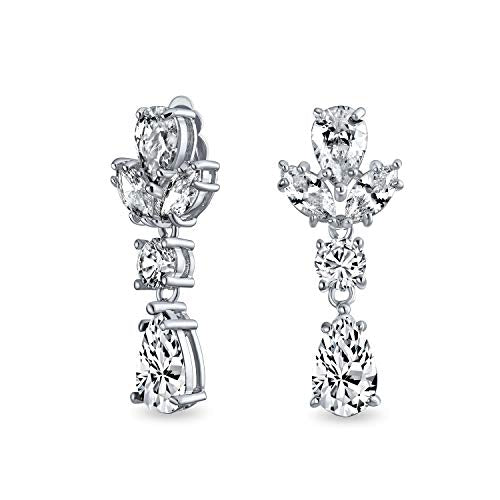 Bling Jewelry Vintage Style Simulated Gemstone Cubic Zirconia AAA CZ Statement Dangle Leaf Teardrop Formal Chandelier Clip On Earrings Wedding Prom Silver Plated - color: Clear