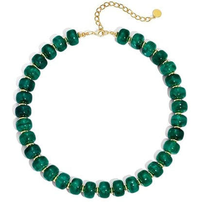 Chunky Beaded Necklace for Women, Colorful Boho Statement Necklace, Gold Chunky Resin Large Bead Necklace, Waterproof Summer Beach Jewelry Gifts for Women - color: Dark Green