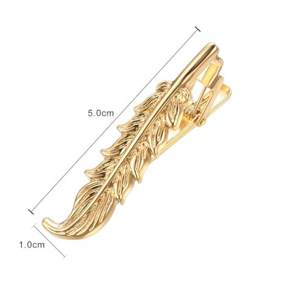 Yoursfs Feather Tie Clip For Men Stylish Tie Bar Metal Clasp Necktie Pin Business Wedding Clamp - style: gold