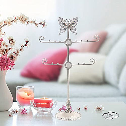 Butterfly Jewelry Display Necklace Earring Organizer Holder Stand Bracelet Rings Rack Tower Decoration Tabletop Countertop for Women Girl Mother's Day Gifts