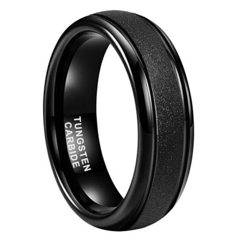 TUTISS 6mm 8mm Black/Gold/Rose Gold/White Tungsten Rings for Men Women Fashion Engagement Wedding Bands Sandblasted Finish I Love You Engraved Comfort Fit - color: 6mm Black Tungsten