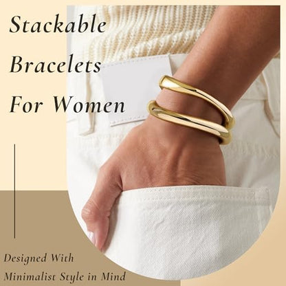 Gold Bangle Bracelets for Women Cuff Stackable Waterproof Non Tarnish Bracelet Stack Silver Plated 14k Chunky Bangles Jewelry Set for Woman - style: Style 14