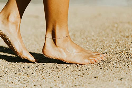 LOYATA Dainty Ankle Bracelet,14K Gold Plated Tiny Bead Anklet Dainty White Cubic Zirconia Cross Tassel Foot Chain Cute Lucky Moon Evil Eye Foot Jewelry Boho Anklets for Women - color: gold-anklet-018