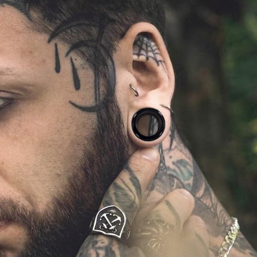 Vankula 2PCS 8-16mm Glass Ear Gauges Plugs and Tunnels Black Double Flared Saddle Ear Stretcher Expander Body Jewelry - color: Black, size: 12mm(1/2")