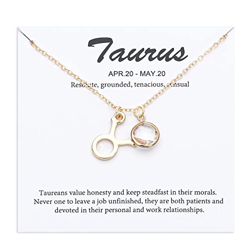 14k Gold Plated Zodiac Birthstone Crystal Pendant Necklace, Horoscope Sign Charm Necklace for Women Birthday Gift - color: Taurus-Apr.