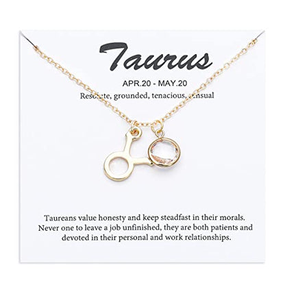 14k Gold Plated Zodiac Birthstone Crystal Pendant Necklace, Horoscope Sign Charm Necklace for Women Birthday Gift - color: Taurus-Apr.