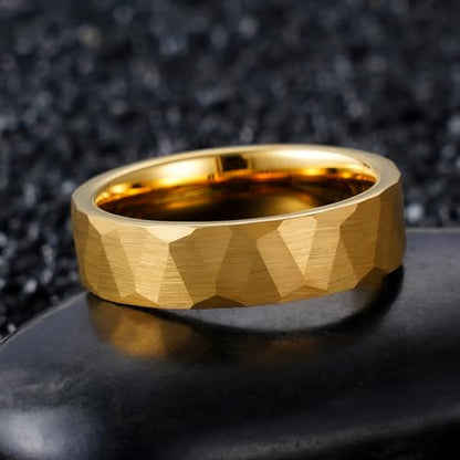 2/4/6/8mm Black/silver/gold Tungsten Rings for Men Womens Couple Fashion Jewelry Promise Engagement Wedding Band Hammered Inner ring inlaid with olive wood Carbide Polished Edge Comfort Fit - color: 6MM gold