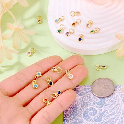 Beadthoven 20pcs Real 18K Gold Plated Round Crystal Charm Pendants Cubic Zirconia Crystal Charm Beads with Jump Ring for DIY Jewelry Making Necklace Choker Earrings Tiny Dangle Accessories - color: Round-Mixed