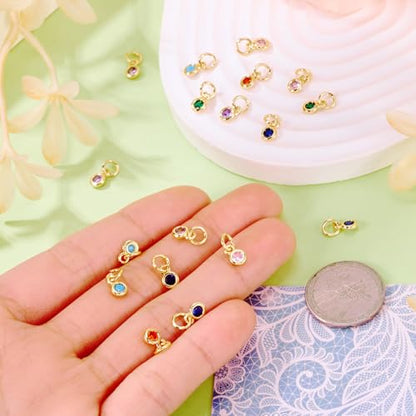 Beadthoven 20pcs Real 18K Gold Plated Round Crystal Charm Pendants Cubic Zirconia Crystal Charm Beads with Jump Ring for DIY Jewelry Making Necklace Choker Earrings Tiny Dangle Accessories - color: Round-Mixed