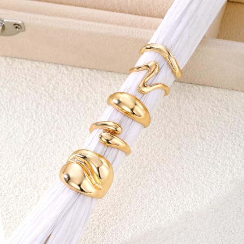 Chunky Rings for Women Non Tarnish 14k Stackable Dome Statement Rings Sets Vintage Dainty Knuckle Open Midi Finger Rings Jewelry Pack Gifts - style: 5PCS