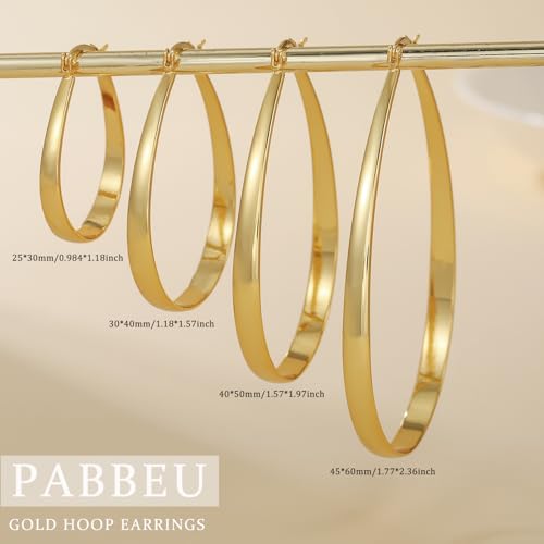 PABBEU Sterling Silver Hoop Earrings for Women, Lightweight Large Oval Hoops Earrings, Hypoallergenic Silver Hoop Earring for Women Gifts 30/40/50/60MM - color: gold 40*50mm/ 1.57*1.96in