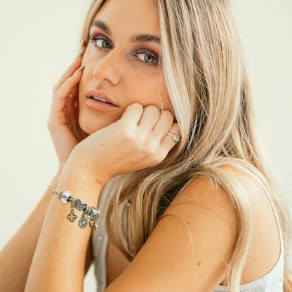 Charm Bracelet Gold Bracelets for Women Gifts | LOVE Heart Hollow Flower Bow Pink Green Square Gemstone Beaded Charm Bracelet Cute Adjustable Bracelet Jewelry - style: Hollow Flower