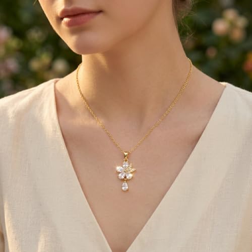 Gold Plated Whimsical & Nature Inspired Pendant Necklace for Women - 3D Charm Jewelry for Tea Lovers, Good Luck & Layering, Adjustable Chain