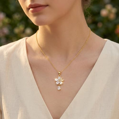 Gold Plated Whimsical & Nature Inspired Pendant Necklace for Women - 3D Charm Jewelry for Tea Lovers, Good Luck & Layering, Adjustable Chain