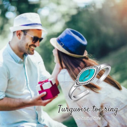 Gemstone Toe Rings Adjustable 925 Sterling Silver Open Band Toe Rings Jewelry Gifts for Women