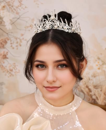 Wedding Crystal Tiara for Women Elegant Bridal Pearl Rhinestone Crown Swan Queen Princess Costume Crown Star Crystal Headpiece Accessory for Cosplay Birthday Party - color: Pearl 1-silver