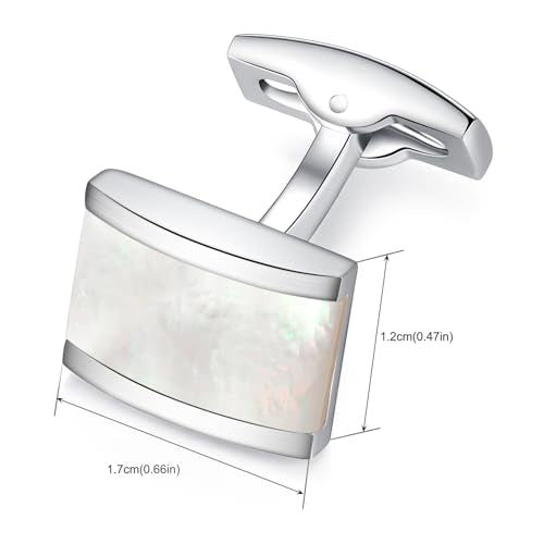 HONEY BEAR Rectangle Cufflinks for Men Wedding Business | Classic, Tarnish-Resistant, Steel-Plated Copper Base, Gift Box, for Groomsmen, Father, Husband, Anniversary, Formal Events - color: White Shell