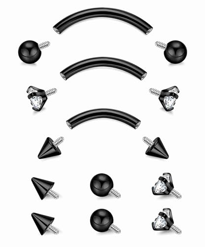 3PCS 16G 18G G23 Pure Titanium Eyebrow Piercing for Women Men Curved Barbell Tiny Eyebrow Ring Vertical Labret Lip Jewelry Internally Threaded Rook Helix Conch Daith Piercing Jewelry - color: Black, size: 18G