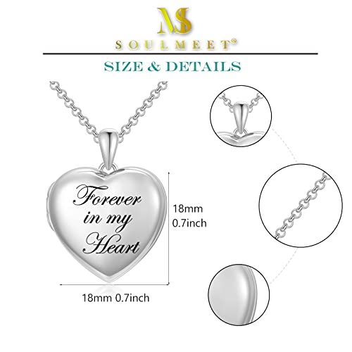 SOULMEET 10K 14K 18K Solid White Gold/Silver Minimalist Style/Infinity Sunflower Heart/Oval Locket Necklace That Holds 1 or 2 Pictures Personalized Photo Locket Necklace Letters Engraving - style: C3-Forever in my heart locket+photo+text