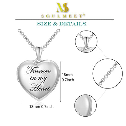 SOULMEET 10K 14K 18K Solid White Gold/Silver Minimalist Style/Infinity Sunflower Heart/Oval Locket Necklace That Holds 1 or 2 Pictures Personalized Photo Locket Necklace Letters Engraving - style: C3-Forever in my heart locket+photo+text