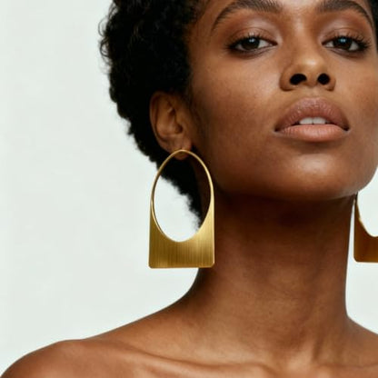 Large Earrings for Women Statement, Chunky Hoop 14k Gold Plated Big Geometric Hollow Brushed Metal Drop Dangle Studs Stainless Steel Jewelry for Womens Gift Christmas - color: Gold