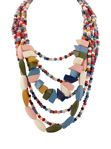 MINACHI Vintage Retro Wooden Beaded Multi Layered Long Necklace, Irregular Unique Shape Beads, Monochrome Style Women's Jewelry, Holiday Accessories - style: Necklace SL13-043