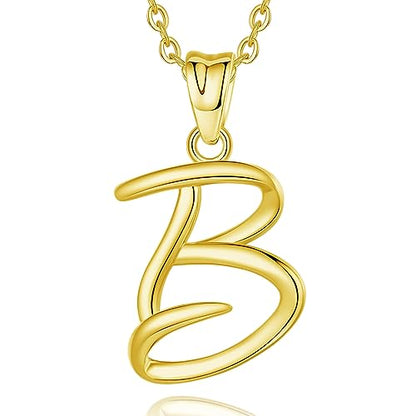 EUDORA Sterling Silver Initial Necklaces for Women, Classic 26 Letter Neckless Gifts for Girls, Sister, Mother Daughter, 18 inch Chain - style: B-Gold