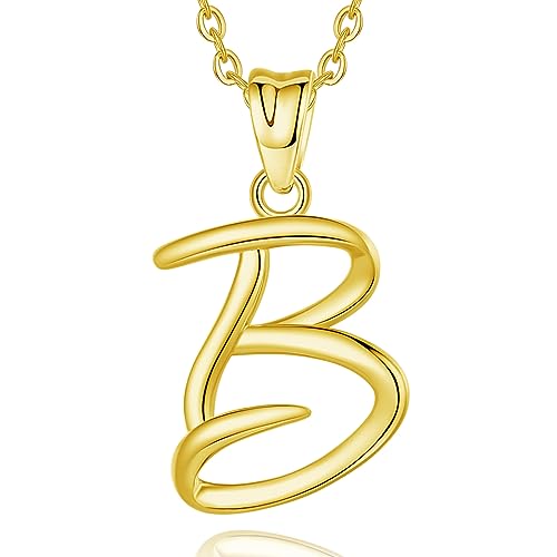 EUDORA Sterling Silver Initial Necklaces for Women, Classic 26 Letter Neckless Gifts for Girls, Sister, Mother Daughter, 18 inch Chain - style: B-Gold