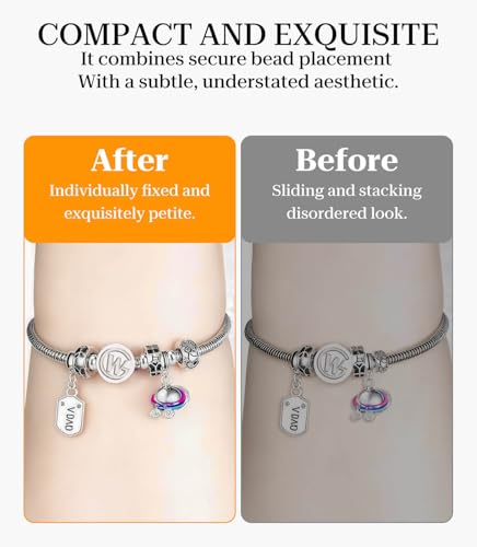 GW Stopper Charms 925 Sterling Silver Round Rondelle Spacer Beads with Exquisite Velvet Bag for Charm Bracelets for Women - color: Silver-10PCS
