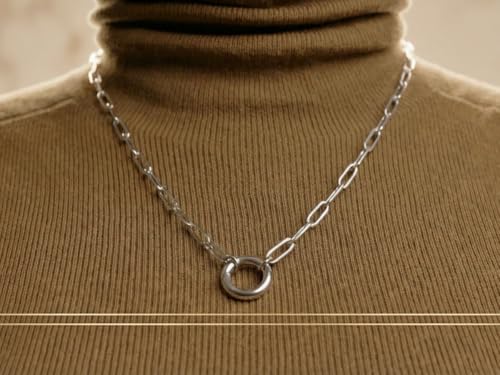 14K Gold Plated Paperclip Chain Necklace，Open Carabiner Spring Clasp for DIY Add-On Pendant Adjustable Gold Necklace for Women - color: SILVER