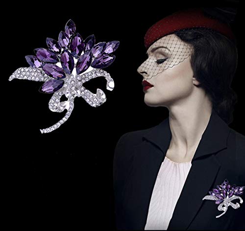 seven wolves Women's Austrian Crystal Brooch Wedding Flower Leaf Bouquet Brooch - color: 1-Multicolor Purple