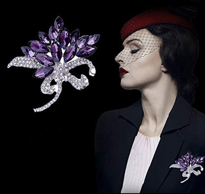 seven wolves Women's Austrian Crystal Brooch Wedding Flower Leaf Bouquet Brooch - color: 1-Red Purple