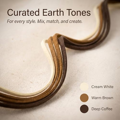 Faux Suede Flat Cord for Jewelry Making, 3 Rolls 50 Yards Each 150 Yards Total, Faux Leather Cord in Cream Brown Dark Brown, with 6 Lobster Clasp Kits for Necklaces Bracelets Chokers