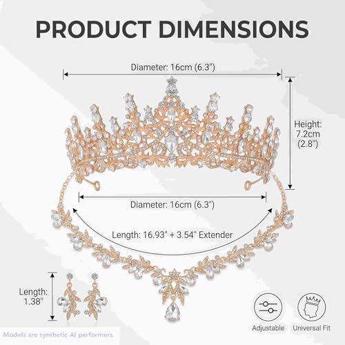 Kamirola Tiaras and Crowns for Women,Tiaras Earrings Necklace, Crystal Bridal Jewelry Set, Costume Jewelry for Women Party Halloween Prom Pageant - color: GOLD PINK