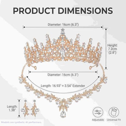 Kamirola Tiaras and Crowns for Women,Tiaras Earrings Necklace, Crystal Bridal Jewelry Set, Costume Jewelry for Women Party Halloween Prom Pageant - color: GOLD PINK