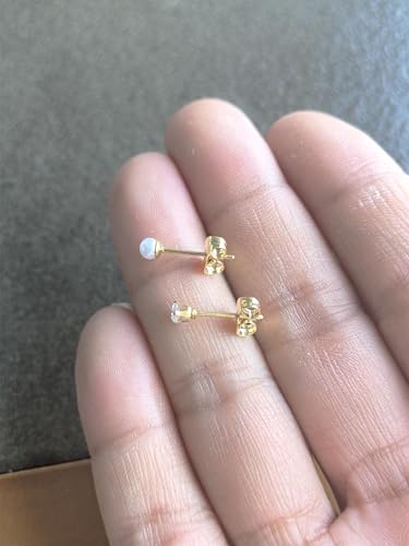 6Pairs 2mm/3mm Surgical Steel Hypoallergenic Piercing Studs, 20G 14K Real Gold Filled Tiny Stud Earrings Set for Multiple Hole Piercing (Cubic Zirconia, Pearl, Ball) - style: K01 : 3MM, Gold Pearl + Cubic Zirconia, 6 Pairs