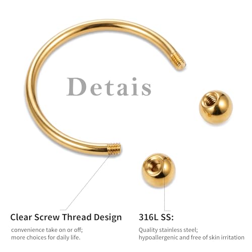 32Pcs Lip Rings for Women 16G Stainless Steel Horseshoe Labret Studs Monroe Lip Barbell Ring Snake Bite Piercing Jewelry Helix Earring Daith Tragus Cartilage Surgical Steel Jewelry - color: Gold
