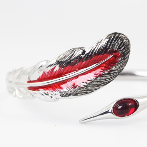 Innocence S925 Silver-Plated Antique Wide Feather Cuff Bracelet For Men Women Adjustable Retro Twisted Feathers Bracelets Gift Jewelry - color: Feather E