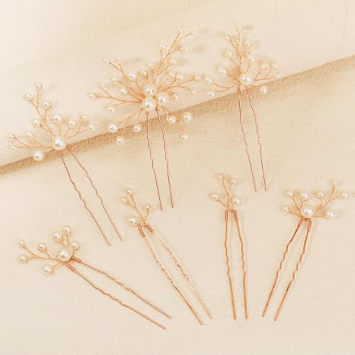 GSHLLO 7 Pcs Faux Pearl Bridal Hair Pins Set Handmade Pearl Wedding Hair Clips Bride Bobby Pins Elegant Prom Barrettes Bridesmaid Jewelry Hairpieces Vintage Pearls Hair Accessories for Women