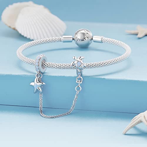 Heart Charm Clip Lock Spacer Stopper Charm Bead Bracelet 925 Sterling Silver Charms Safety Chain for Pandora Bracelets - color: Starfish Turtle