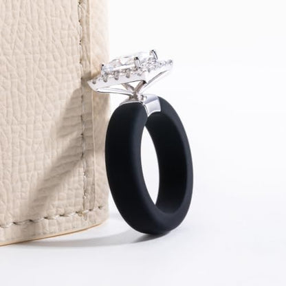 Moissanite Silicone Ring for Women, Promise Ring 925 Sterling Silver, Soft - color: Black