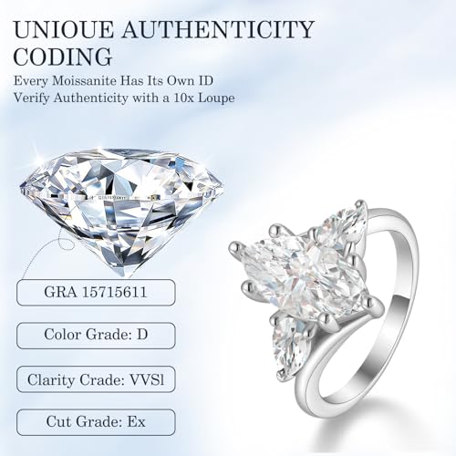 4CT 3 Stone Moissanite Engagement Ring for Women, Marquise Cut D Color VVS1, 925 Sterling Silver with 18K White Gold Plated, Anniversary Promise Ring for Her, Wedding Ring with Gift Box - color: White