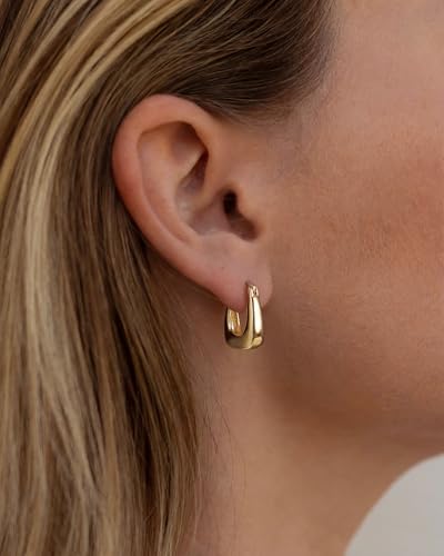 Chunky Gold Hoop Earrings for Women 14k Gold Plated Thick Triple Earrings | Hypoallergenic Trendy Chunky Gold Hoops Earrings,Dainty Jewelry Gifts for Women - style: Horseshoe-shaped earring