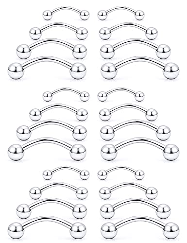 20G 16G 14G 12G Eyebrow Piercing Jewelry Surgical Steel Curved Barbell Eyebrow Ring Vertical Labret Lip Jewelry Rook Daith Earrings Piercing Jewelry for Women Men 6mm 8mm 10mm 12mm 14mm - color: 14G-Silver