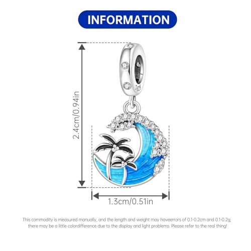 925 Sterling Silver Charms Bead for Bracelets Necklaces, Star Moon Crescent Sun Solar Pendent, Blue Ocean Starfish Shells Turtle Crab Starry Sea Cute Jewelry Birthday Gifts for Women Men - style: Sea waves charms