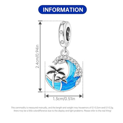 925 Sterling Silver Charms Bead for Bracelets Necklaces, Star Moon Crescent Sun Solar Pendent, Blue Ocean Starfish Shells Turtle Crab Starry Sea Cute Jewelry Birthday Gifts for Women Men - style: Sea waves charms