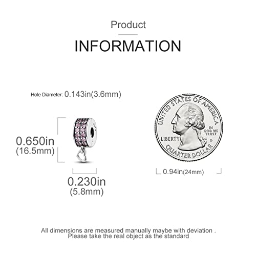 Parmuz Clip Spacer Charm for Bracelet 925 Sterling Silver Stopper Beads | Pave Lock Stopper Charm for Necklace Pink Daisy Butterfly Cubic Zirconia Openable Beads Jewelry Gift for Woman - color: Pink clip charm