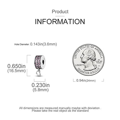 Parmuz Clip Spacer Charm for Bracelet 925 Sterling Silver Stopper Beads | Pave Lock Stopper Charm for Necklace Pink Daisy Butterfly Cubic Zirconia Openable Beads Jewelry Gift for Woman - color: Pink clip charm